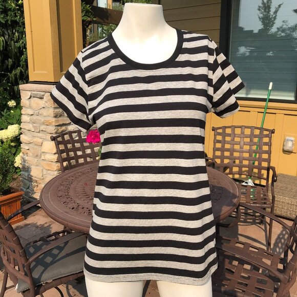 Bluenotes Striped Cotton T-Shirt Black+Gray Sz M - Picture 8 of 9
